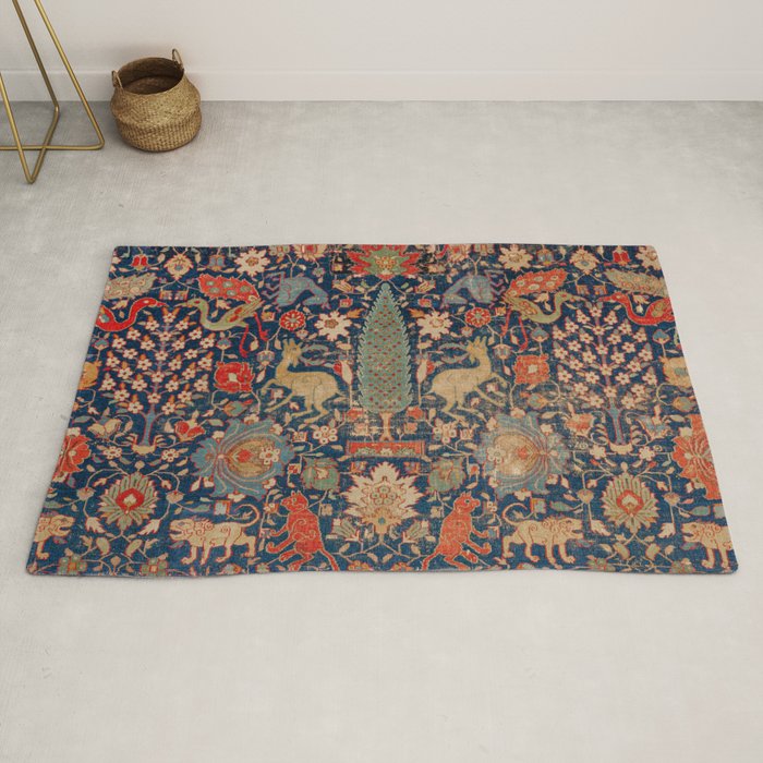 17th Century Persian Rug Print with Animals Rug