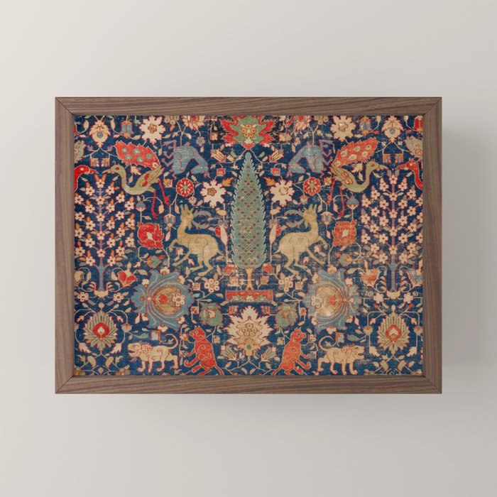 17th Century Persian Rug Print with Animals Mini Art Print