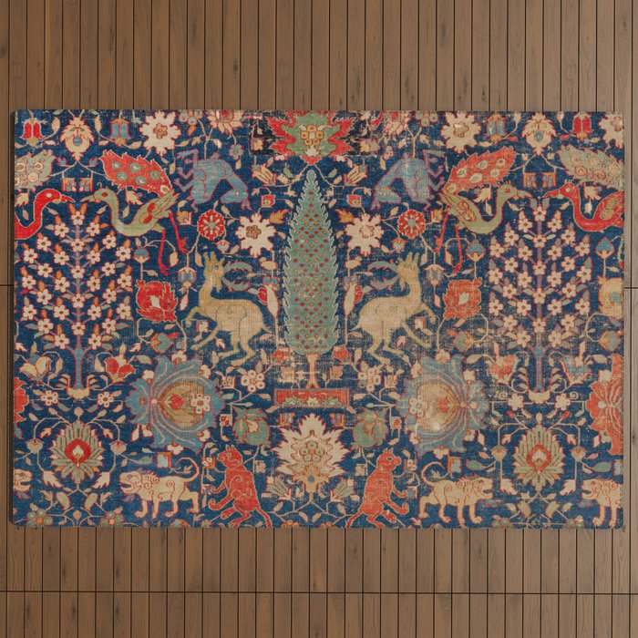 17th Century Persian Rug Print with Animals Outdoor Rug