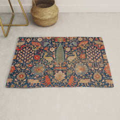 17th Century Persian Rug Print with Animals Rug