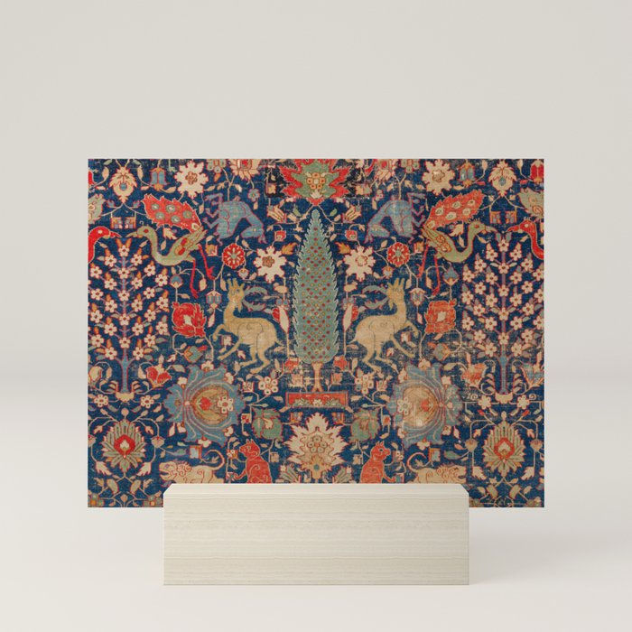 17th Century Persian Rug Print with Animals Mini Art Print