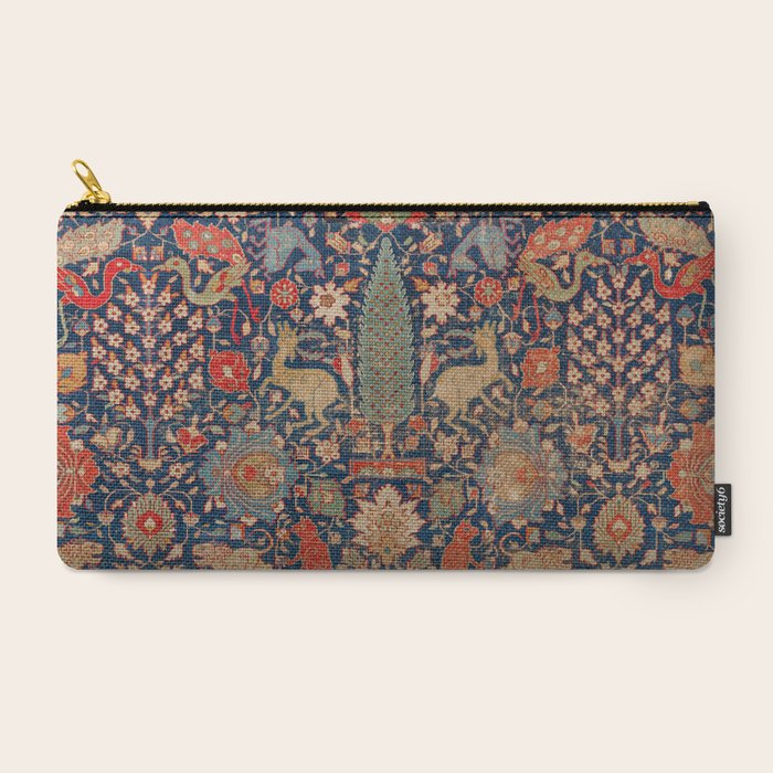 17th Century Persian Rug Print with Animals Carry All Pouch