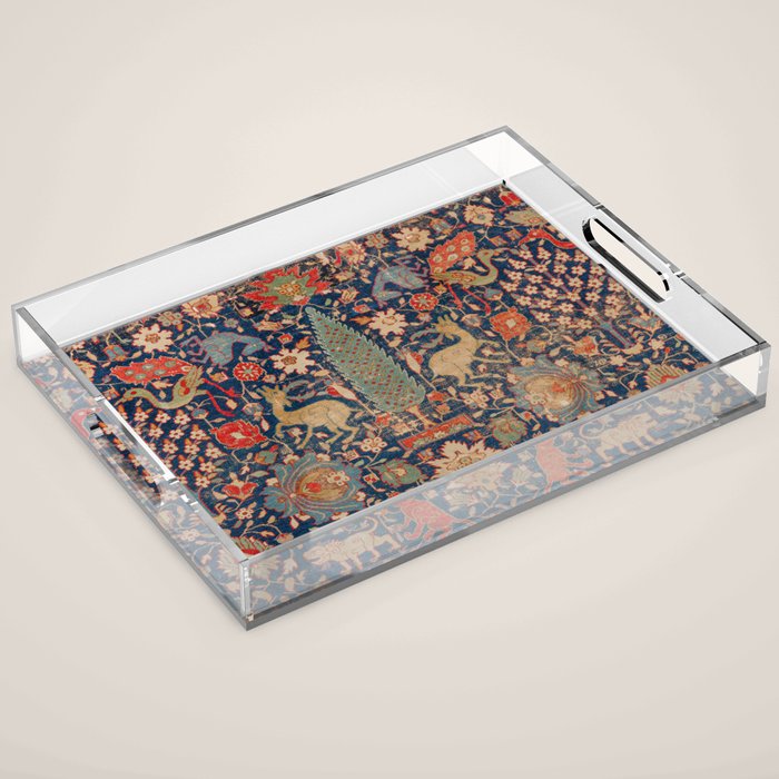 17th Century Persian Rug Print with Animals Acrylic Tray