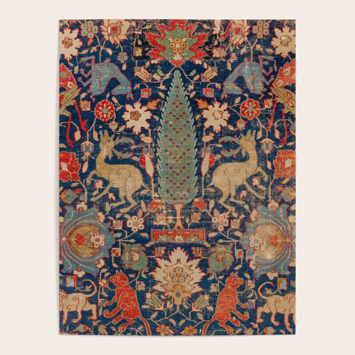 17th Century Persian Rug Print with Animals Poster