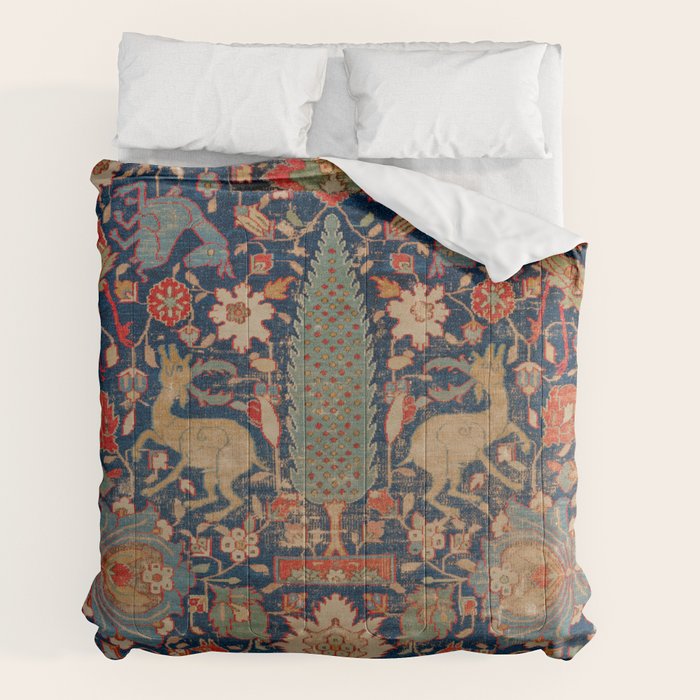 17th Century Persian Rug Print with Animals Comforter