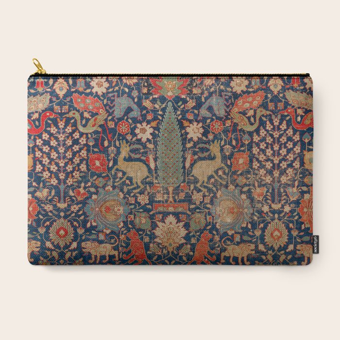 17th Century Persian Rug Print with Animals Carry All Pouch