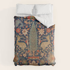 17th Century Persian Rug Print with Animals Duvet Cover