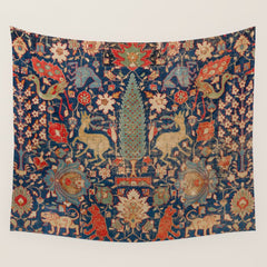 17th Century Persian Rug Print with Animals Wall Tapestry