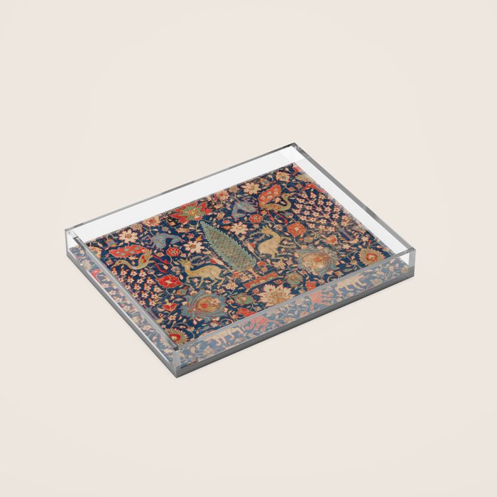 17th Century Persian Rug Print with Animals Acrylic Tray