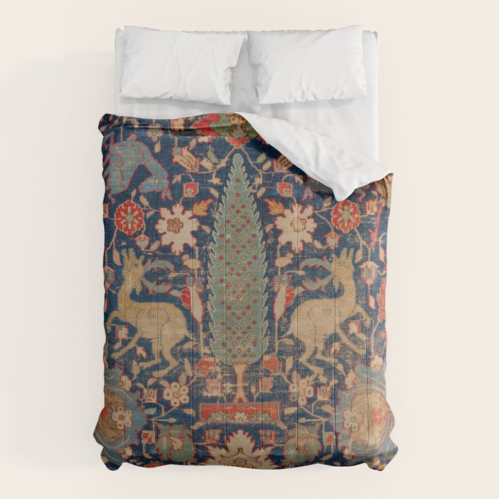 17th Century Persian Rug Print with Animals Comforter