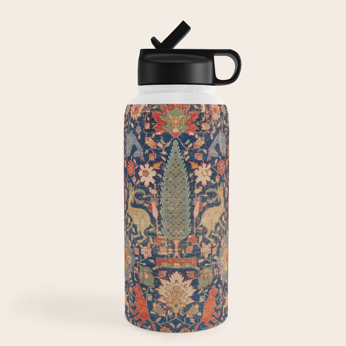 17th Century Persian Rug Print with Animals Water Bottle