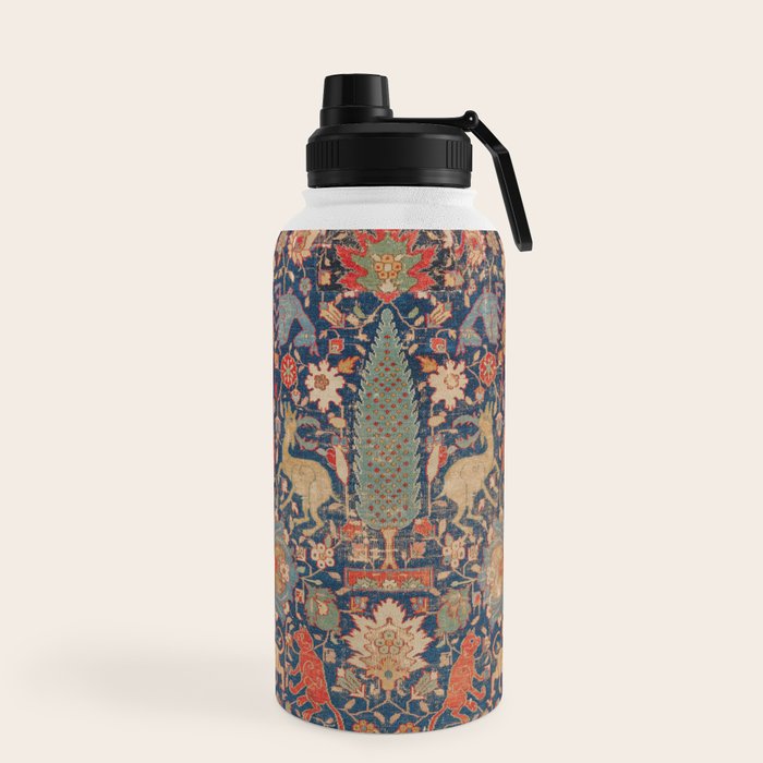 17th Century Persian Rug Print with Animals Water Bottle
