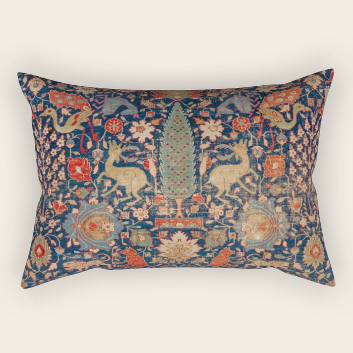 17th Century Persian Rug Print with Animals Rectangular Pillow
