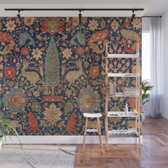 17th Century Persian Rug Print with Animals Wall Mural
