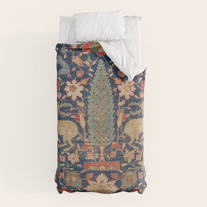 17th Century Persian Rug Print with Animals Duvet Cover