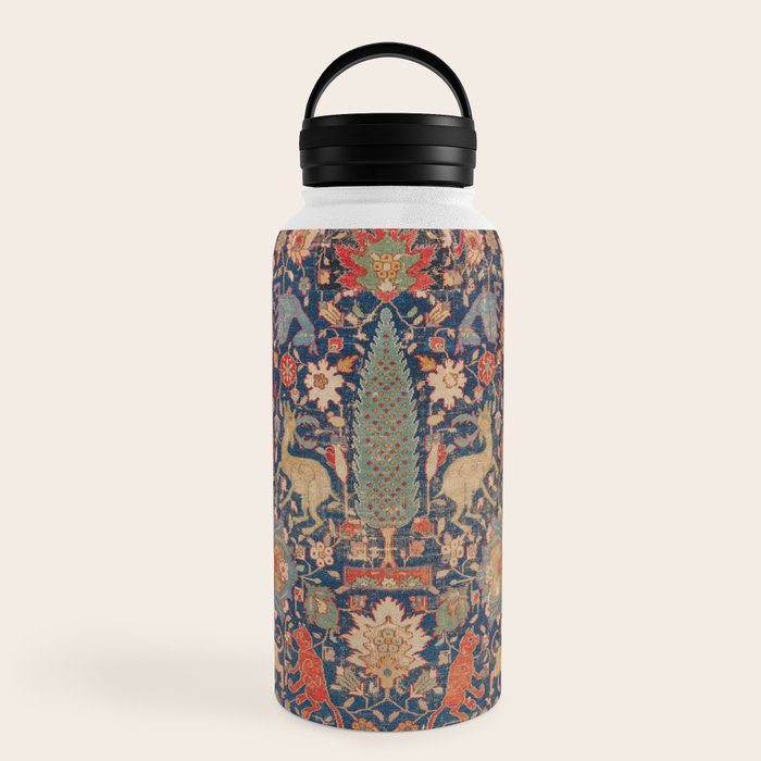 17th Century Persian Rug Print with Animals Water Bottle