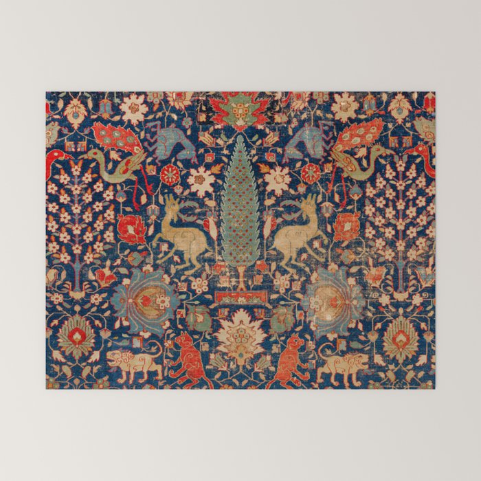 17th Century Persian Rug Print with Animals Mini Art Print