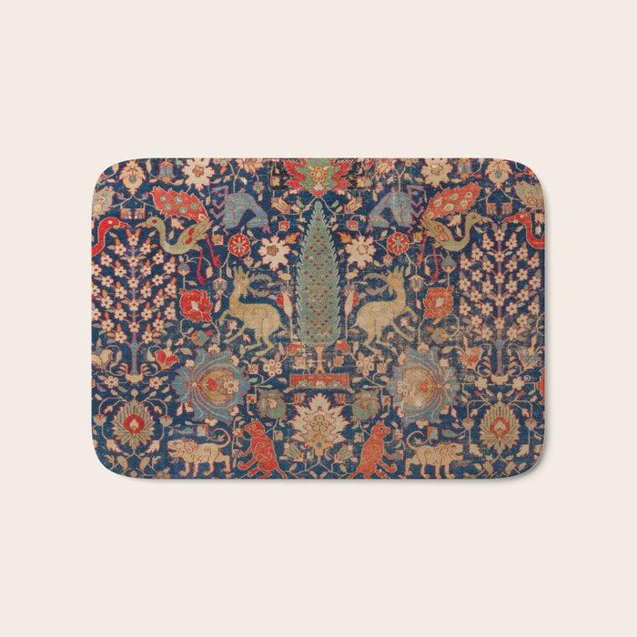 17th Century Persian Rug Print with Animals Bath Mat