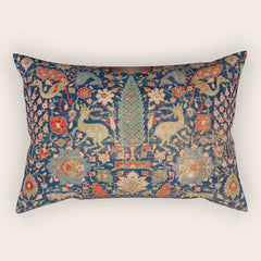 17th Century Persian Rug Print with Animals Rectangular Pillow
