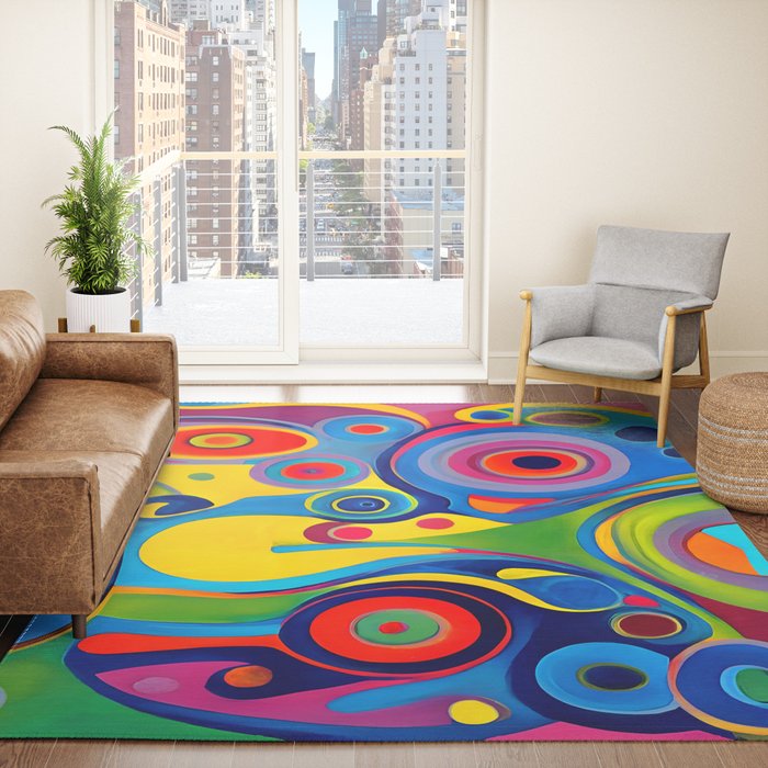 1960s Funky Psychedelic Abstract Rug