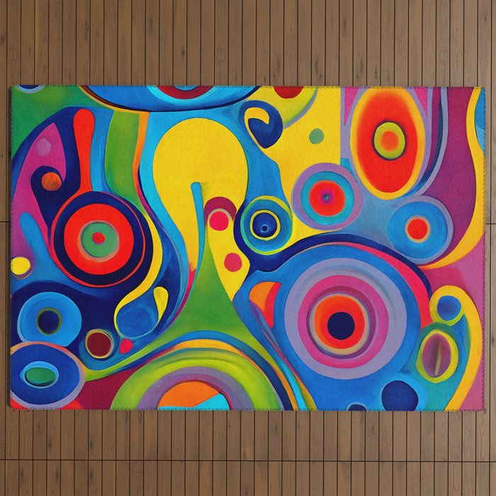 1960s Funky Psychedelic Abstract Outdoor Rug