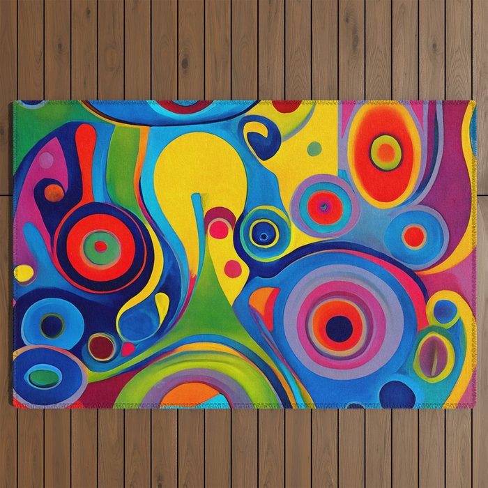 1960s Funky Psychedelic Abstract Outdoor Rug
