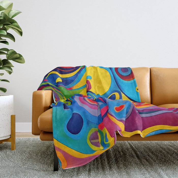 1960s Funky Psychedelic Abstract Throw Blanket