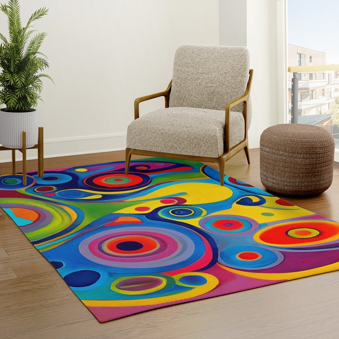 1960s Funky Psychedelic Abstract Rug