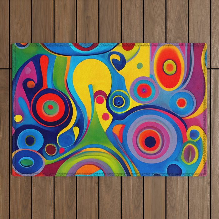 1960s Funky Psychedelic Abstract Outdoor Rug
