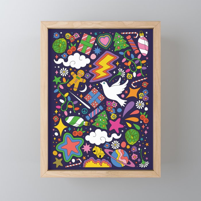 60s 70s psychedelic Modern Christmas Confetti Pattern Mini Art Print