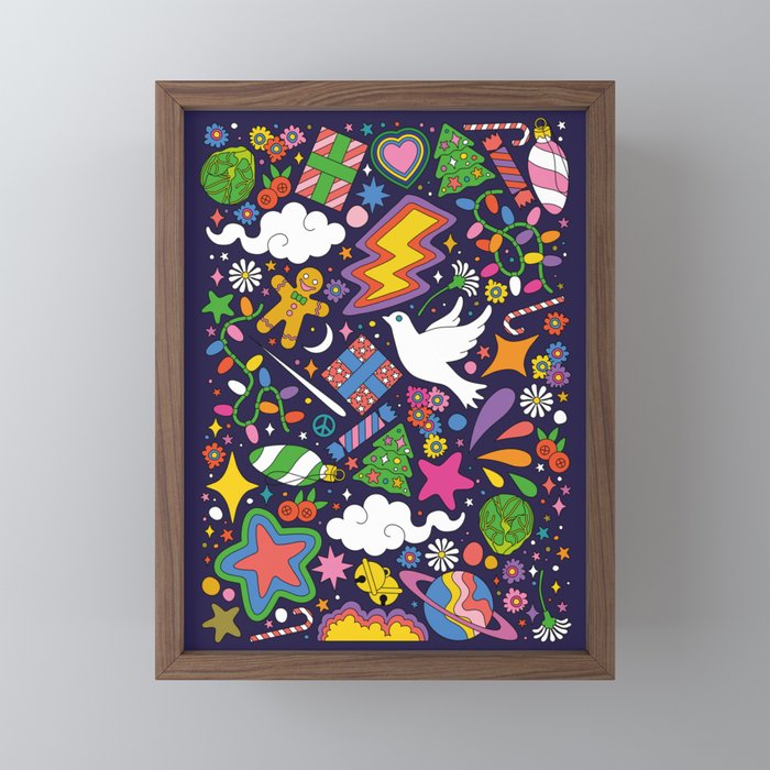60s 70s psychedelic Modern Christmas Confetti Pattern Mini Art Print