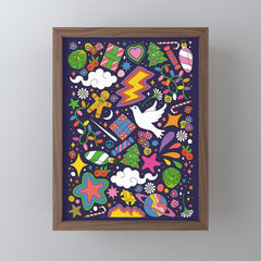 60s 70s psychedelic Modern Christmas Confetti Pattern Mini Art Print