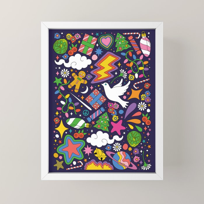 60s 70s psychedelic Modern Christmas Confetti Pattern Mini Art Print