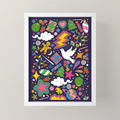 60s 70s psychedelic Modern Christmas Confetti Pattern Mini Art Print