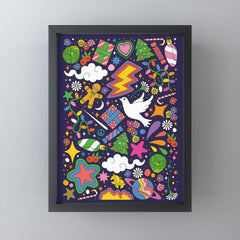 60s 70s psychedelic Modern Christmas Confetti Pattern Mini Art Print