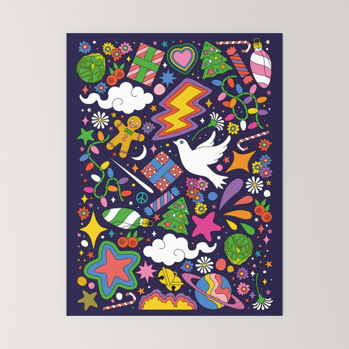 60s 70s psychedelic Modern Christmas Confetti Pattern Mini Art Print