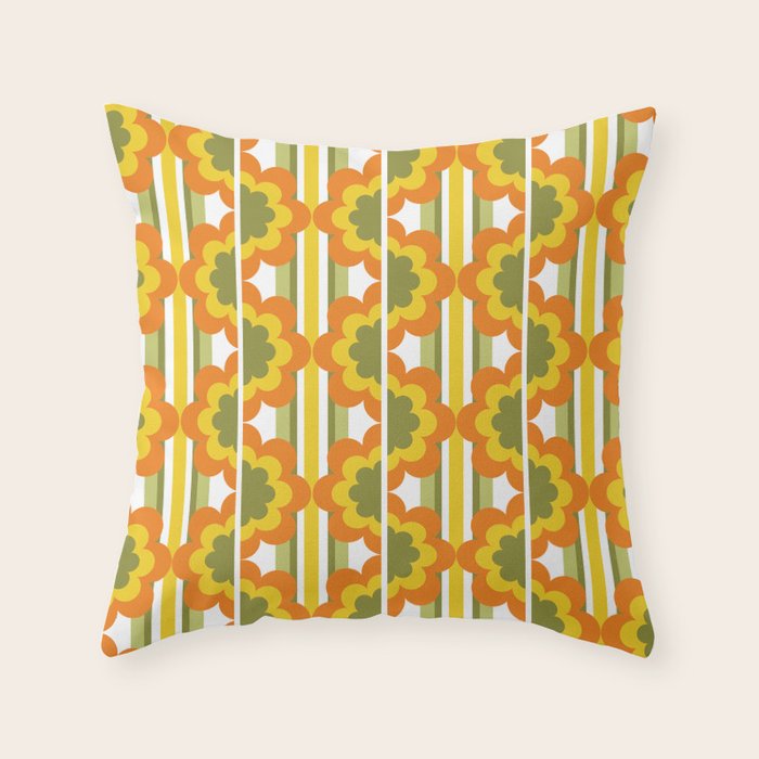 70's Summer' Orange Yellow Green Throw Pillow
