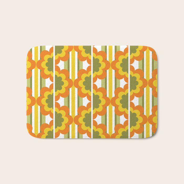 70's Summer' Orange Yellow Green Bath Mat