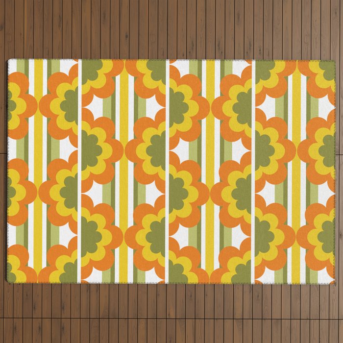 70's Summer' Orange Yellow Green Outdoor Rug