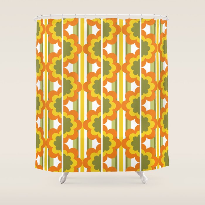 70's Summer' Orange Yellow Green Shower Curtain