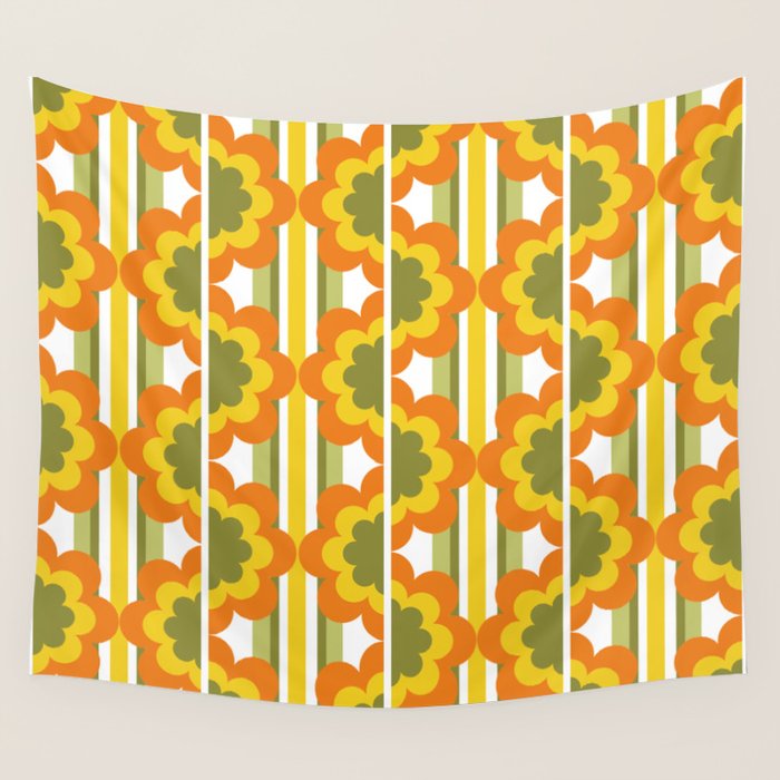 70's Summer' Orange Yellow Green Wall Tapestry