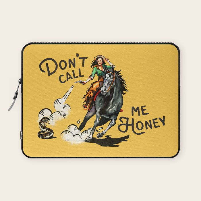 "Don't Call Me Honey" Cowgirl On Horseback Shooting a Rattlesnake Laptop Sleeve