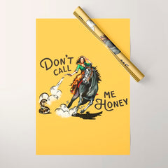 "Don't Call Me Honey" Cowgirl On Horseback Shooting a Rattlesnake Wrapping Paper