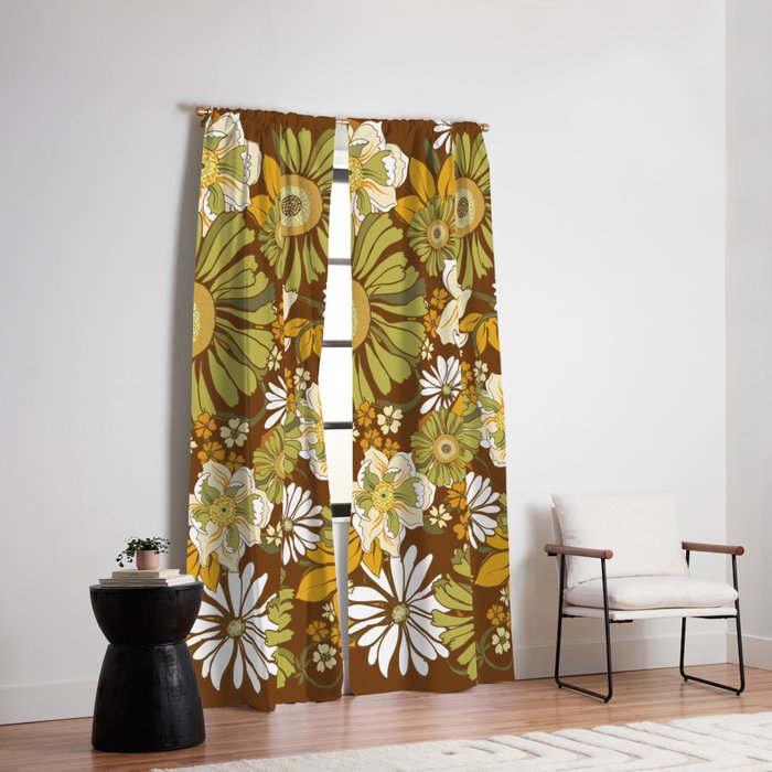 70s Retro Flower Power boho pattern Window Curtain