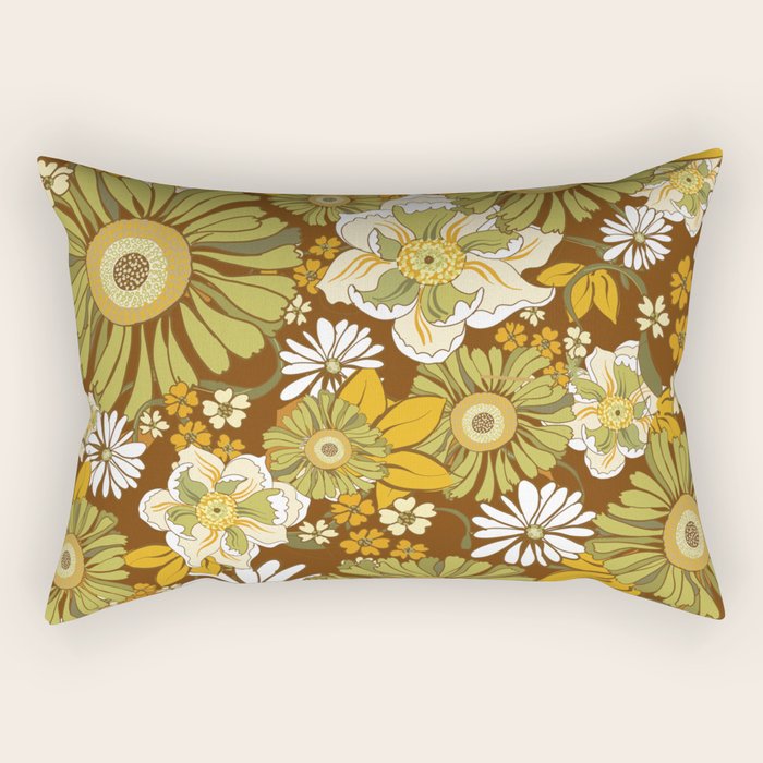 70s Retro Flower Power boho pattern Rectangular Pillow
