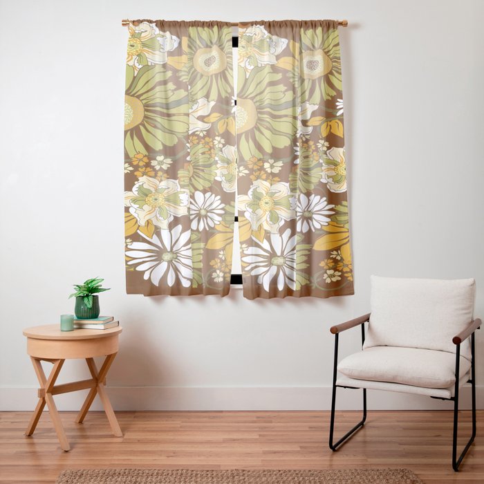 70s Retro Flower Power boho pattern Window Curtain