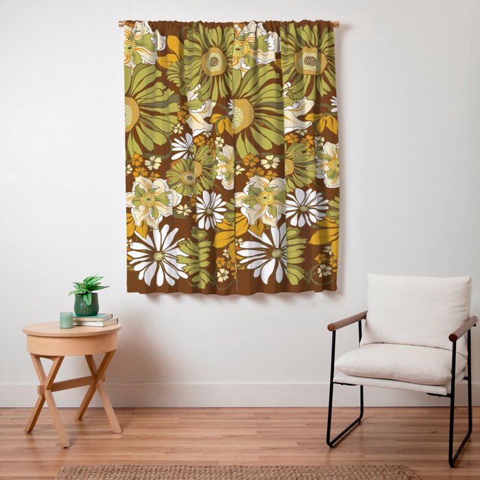 70s Retro Flower Power boho pattern Window Curtain