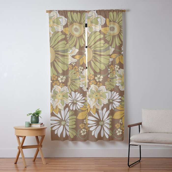 70s Retro Flower Power boho pattern Window Curtain