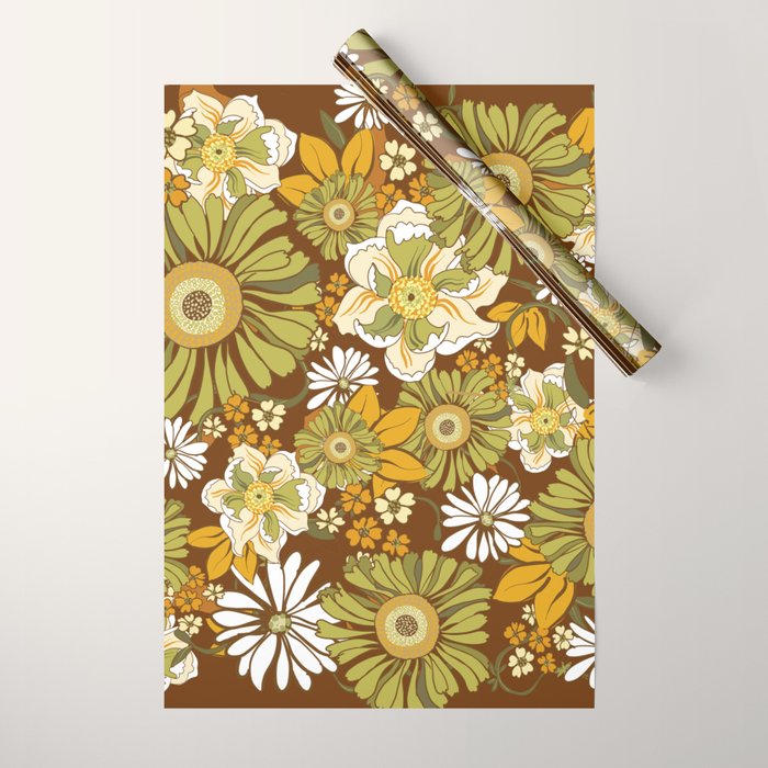 70s Retro Flower Power boho pattern Wrapping Paper