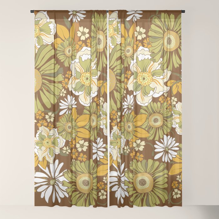 70s Retro Flower Power boho pattern Window Curtain